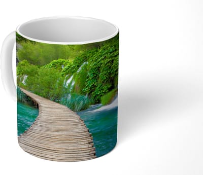 Mok - Koffiemok - Brug - Water - Planten - Waterval - Groen - Mokken - 350 ML - Beker - Koffiemokken - Theemok