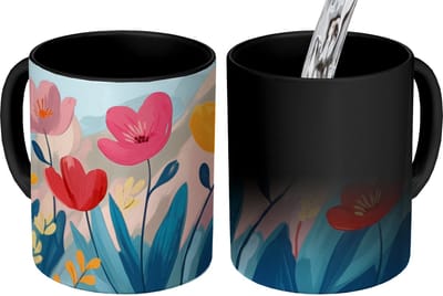 Magische Mok - Foto op Warmte Mokken - Koffiemok - Illustratie - Bloemen - Kleurrijk - Magic Mok - Beker - 350 ML - Theemok