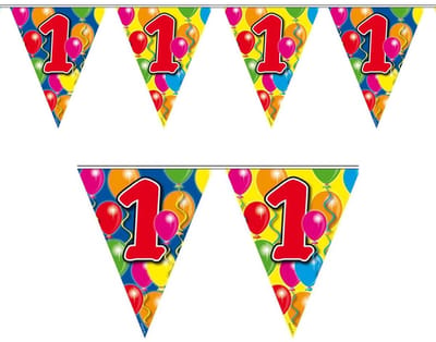 1 jaar Leeftijd versiering vlaggenlijn - vlaggetjes - slinger - 10 meter - kunststof