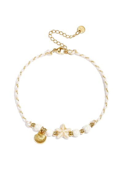 Bijoutheek Enkelsieraad Summer Vibe Touw Schelp Zeester Off-White