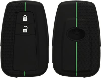 kwmobile autosleutel hoesje geschikt voor Toyota 2-knops autosleutel Smart Key hoes - Siliconen autosleutel behuizing - Auto sleutel case met honingraat - Sleuteletui in zwart / groen