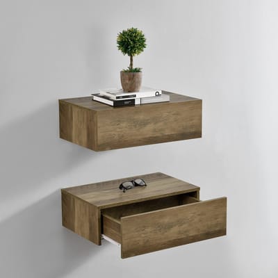 Wandplank met lade set van 2 zwevend 46x30x15 houtkleurig