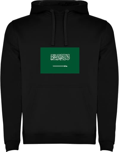 Zwarte unisex hoodie met Wereldse vlaggen het land Saoedi Arabie merk Roly maat M