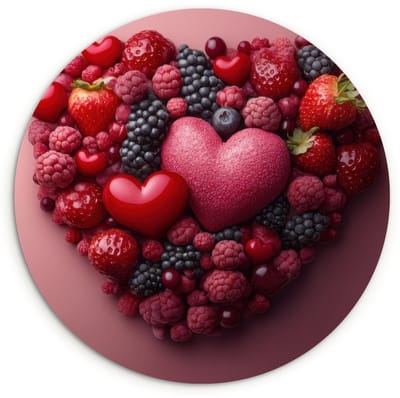 WallCircle® Wandcirkel 120x120 cm - Muurcirkel Fruit - Hartjes - Aardbeien - Frambozen - Bosbessen - Muurdecoratie woonkamer - Wanddecoratie slaapkamer - Kamer decoratie accessoires - Ronde schilderijen XXL
