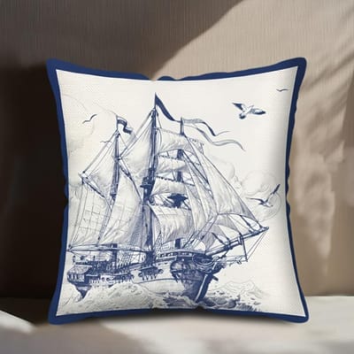Housse de coussin Voilier Voile Boussole Phare Convient pour canapé voiture chambre à coucher housse de coussin décorative housse d'oreiller 50x50cm