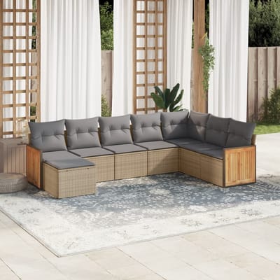 vidaXL - 8-delige - Loungeset - met - kussens - poly - rattan - beige