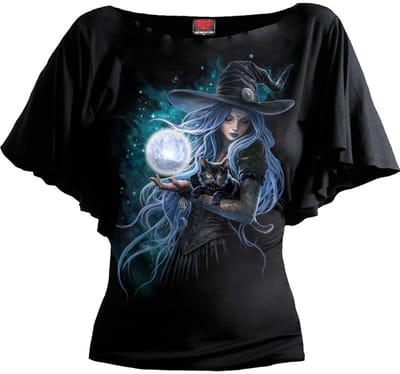 Spiral Mystic Moon - F Latin BoatNeck Viscos Dames T-shirt - zwart - M