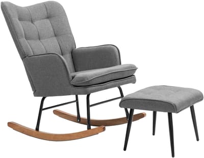 Schommelstoel met Voetenbank - Schommelstoelen Babykamer - Relaxstoel - Fauteuil - tot 130 kg - Voedingsstoel - Relaxstoel - Ligstoel - TV Stoel - Loungestoel - Leesstoel - Relaxfauteuil - Linnenlook - Donkergrijs