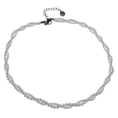 46cm tot 51cm Ketting Dames - Choker - RVS - Gevlochten Witte Natuurlijke Schelp Parelsketting - Halsketting - Verstelbaar