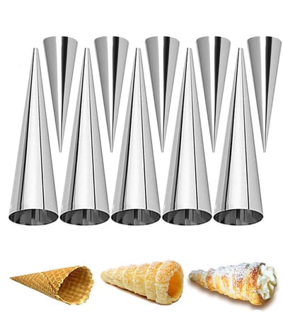 10-delige Broodvormen - IJshoornvorm - Roombroodvorm - Canori-broodvorm - Bakvorm - Roestvrij staal - 5 kleine hoorntjes en 5 grote hoorntjes - Geschikt voor het maken van desserts, roombroodjes, croissants, canori-broodjes en ijshoorntjes - Zilver
