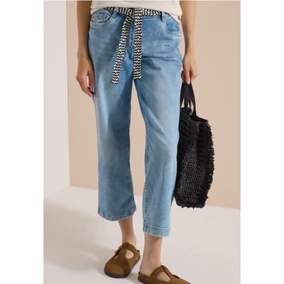7/8-jeans met Wide Leg pijpen en riem