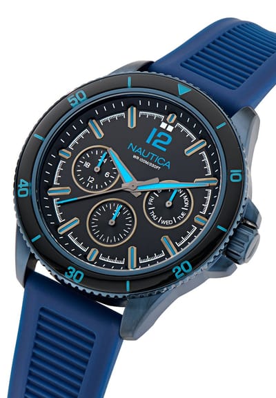 Nautica Nct Windrose Quartz Chronograaf Horloge Blauw Material 100% Roestvrij Staal & 100% Bio-Based Puarmband 46 mm NAPWRS401