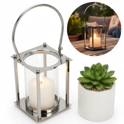 Lomera Lantaarn - Windlicht - Kaarslantaarn - Lantaarn met Kaars - Ronde Lantaarn - Zilveren Lantaarn - Metalen Lantaarn - Lantaarn voor Buiten - Lantaarn voor Binnen