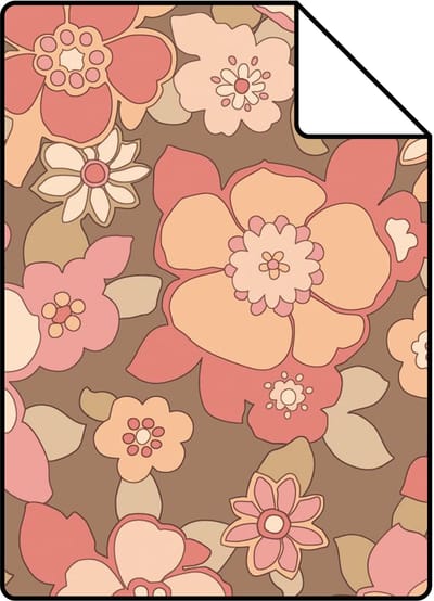 Proefstaal ESTAhome behang retro bloemen rood en bruin - 26.5 x 21 cm - 131530-S