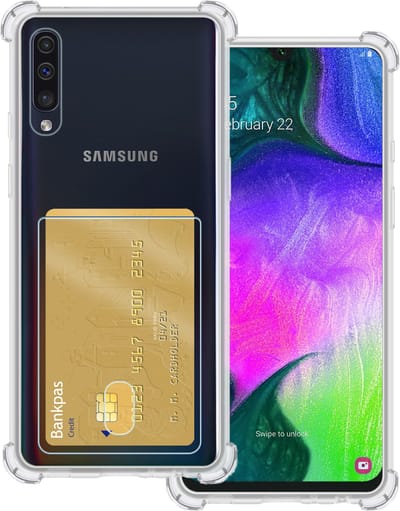 Hoesje Geschikt voor Samsung Galaxy A50 / A50s - Met Pashouder en Kaarthouder - Telefoon Hoes Shockproof - Siliconen Case - Back Cover - Shock Proof - Pasjes Houder - Transparant