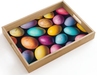 Dienblad hout 40x30 cm - Schootdienblad - Kleurrijk - Paaseitjes - Spetters - Borrelplank rechthoek - Plateau dienbladen