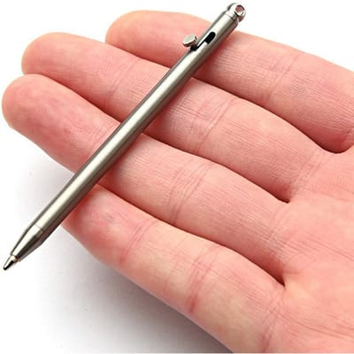 Stylo porte-clés portable en titane pur, mini-pistolet compact, stylo à bille en métal de voyage, cadeau de fête pour invités beige