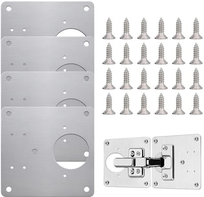 Dailygoods- Scharnier Reparatieplaat Roestvrij Staal - 4 Stuks - 9x9 cm - 1,5 mm Dikte - Inclusief 24 Schroeven - Eenvoudig te Installeren