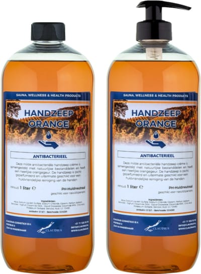 Handzeep Orange 1 liter - met gratis pomp - set van 2 stuks