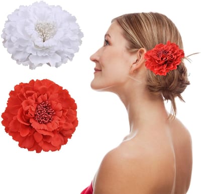Dailygoods- Haarspelden 2 Stuks - Bloemenhaaraccessoires - Pioenroos Haarspelden - Dames Haaraccessoires - Rood/gebroken Wit - Viltmateriaal