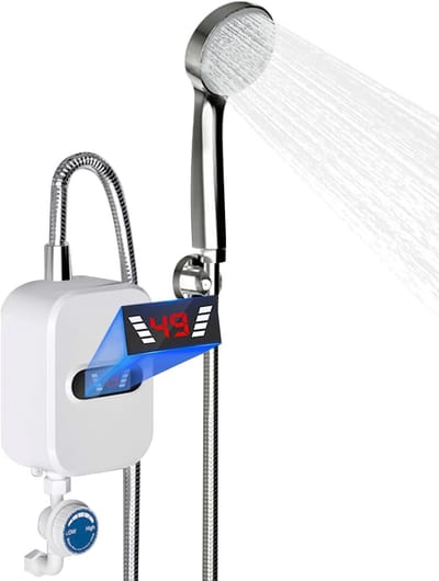 Doorstroomverwarmer - Elektrische boiler - Direct warm water - Lekbescherming geïntegreerd - 36 x 25 x 12 cm - zwart