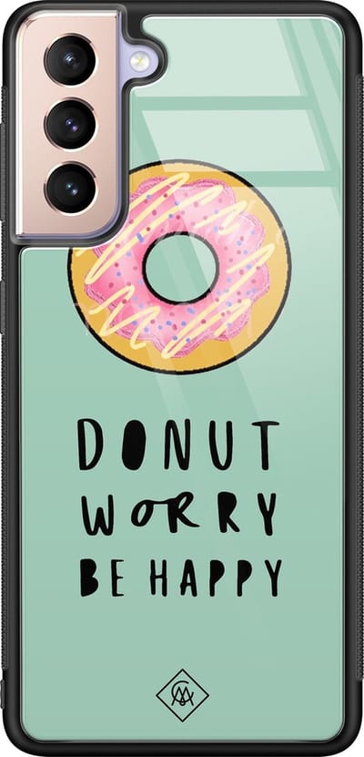 Casimoda® hoesje - Geschikt voor Samsung Galaxy S21 - Donut Worry - Luxe Hard Case Zwart - Backcover telefoonhoesje - Mint