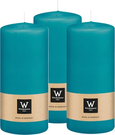 Wiedemann Cilinderkaars/stompkaars - 3x - turquoise blauw - 15 x 7 cm - 63 branduren - zuilkaarsen