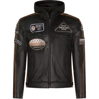 Leren heren bikerjack met capuchon, Detroit