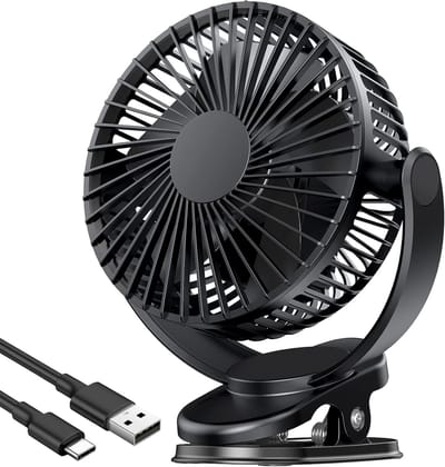 VHV - Clip ventilator - kleine USB tafelventilator - draagbare mini ventilator 5000 mAh 3 standen 360° verstelbaar met clip - voor bureau, kinderwagen, bed en kantoor