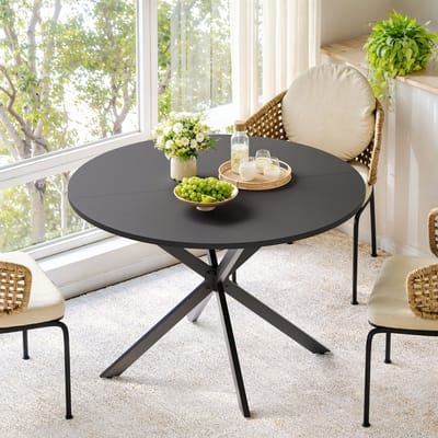MIVRAY Ronde Eettafel - Industrieel Ontwerp Met X Poten - Voor Keuken Woonkamer En Werkplek - Zwart - 120x76 Cm