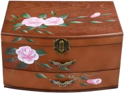 Houten Sieradenkist - Vintage Opberger - Sieraden Opbergen - Handgemaakt Vakmanschap - 20 cm - Geel