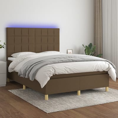vidaXL - Boxspring - met - matras - en - LED - stof - donkerbruin - 140x190 - cm