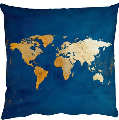 Sierkussens - Kussentjes Woonkamer - 50x50 cm - Wereldkaart - Goud - Donkerblauw