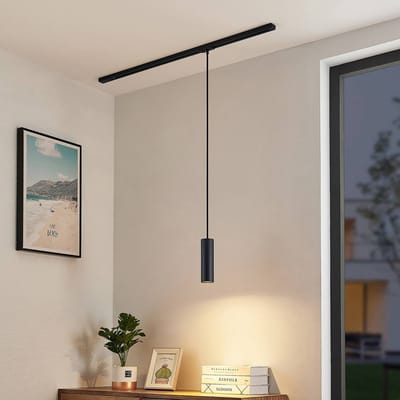 Lindby - 1-fase railverlichting - 1licht - Metaal, textiel - H: 20 cm - GU10 - zwart