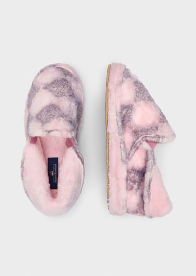 Pluchen pantoffels met ruitmotief - rosé / grijs - Gr. 36 van Goldner Fashion