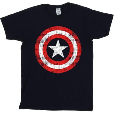 Marvel Jongens Avengers Captain America Gekrast Schild T-Shirt (Marineblauw)