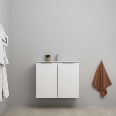 On-Line Onderkast - 80 cm - Bouwpakket - 2 Deuren met Greep - Porseleinen Wastafel - 1 Kraangat - Mat Wit