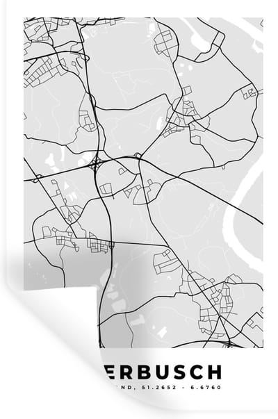 Muurstickers - Sticker Folie - Stadskaart - Meerbusch - Kaart - Duitsland - Plattegrond - 20x30 cm - Plakfolie - Muurstickers Kinderkamer - Zelfklevend Behang - Zelfklevend behangpapier - Stickerfolie