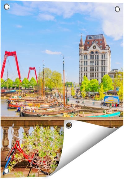 Gards Tuinposter Kleurrijke Oude Haven in Rotterdam - 40x50 cm - Tuindoek - Tuindecoratie - Wanddecoratie buiten - Tuinschilderij
