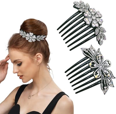 Dailygoods- Haarkammen 2 Stuks - Elegante Haaraccessoires - Strass-Steentjes - Geschikt voor Gevoelige Vrouwen - Perfect Cadeau - Glanzend Ontwerp