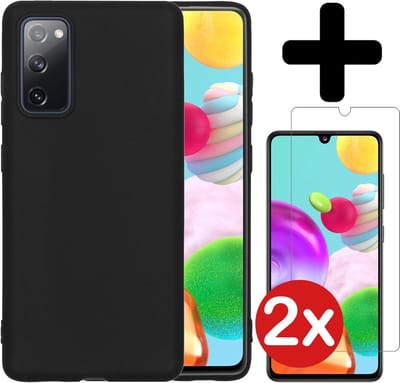 Hoesje - Met 2x Screenprotector - Geschikt voor Samsung Galaxy A41 - Sterk & Shockproof - Telefoon Hoes - Back Cover - Siliconen Case - Telefoonhoes - Zwart