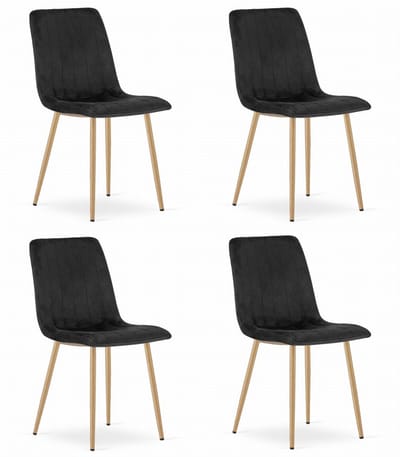 Set van 4 Eetkamerstoelen LAVA - Zwart - Houtlook Metalen Poten - Velvet Bekleding - Industriële Stijl, Max. 110 kg, Ergonomisch Design, Comfortabele Zitting