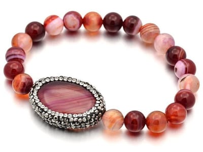 Edelstenen armband Bling Oval Red Striped Agate - rood - Zhen Zhu - elastisch armband - stras steentjes - luxe sieraden doosje - rood armband - dames armband
