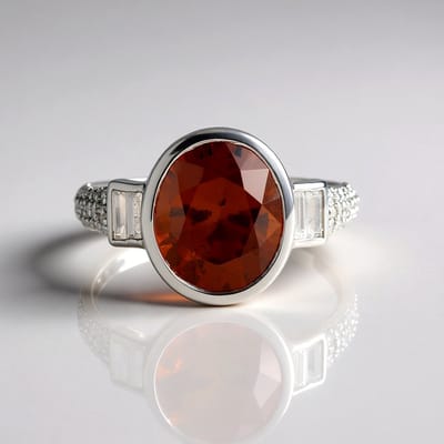 Cavill - Zilveren ring met 4,96 ct Indiase Hessoniet Granaat - 925 zilver platina coating - 0,825 ct zirkonen - Ovaal geslepen - Elegant