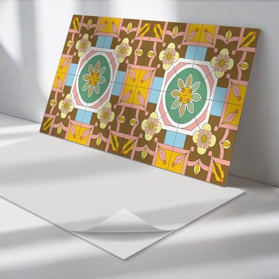 Wallfluent Vinyl Wandpaneel - Bloemenpatroon op de achtergrond Vinyl Wandbekleding - 100 cm x 50 cm - Geel PVC wandpaneel - 1 stuk - Rechthoekig Wandbekleding Vinyl - Patroon Wandpaneel - Zelfklevend Muurpaneel - Wandpaneel Keuken en Badkamer