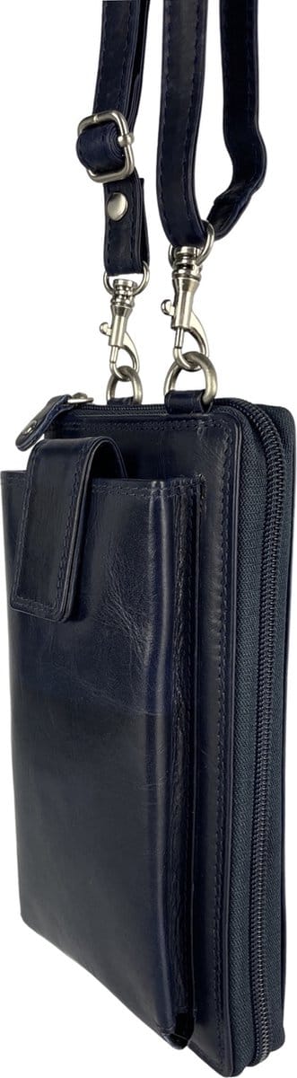 Telefoontasje met portemonnee - Blauw – Smartphone - Portemonnee Heren – Tas - Leer