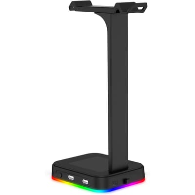 RGB Gaming Hoofdtelefoonstandaard Headset Houder Hanger Rek Met Oplaadpoort Stabiele Basis voor Alle Over-Ear Hoofdtelefoons Zwart zwart