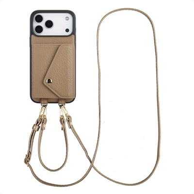 Selencia Hoesje - Geschikt voor Apple iPhone 17 Pro Max - Sera Koordhoes met pashouder envelop - Taupe