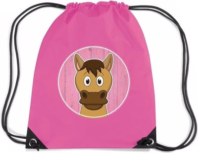 Paarden rijgkoord rugtas / gymtas - roze - 11 liter - voor kinderen