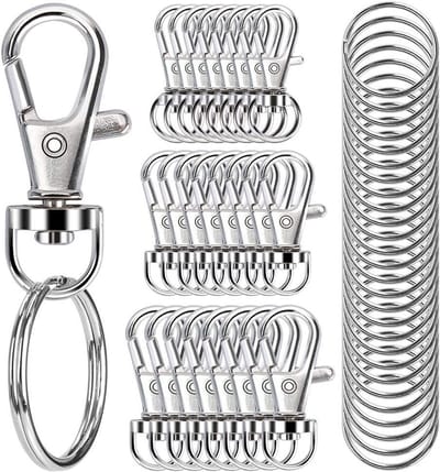 100 Stuks Draaibare Karabijnhaken met Sleutelringen - Metalen Sluitingen in 3 Maten voor Sleutelhangers en Knutselprojecten